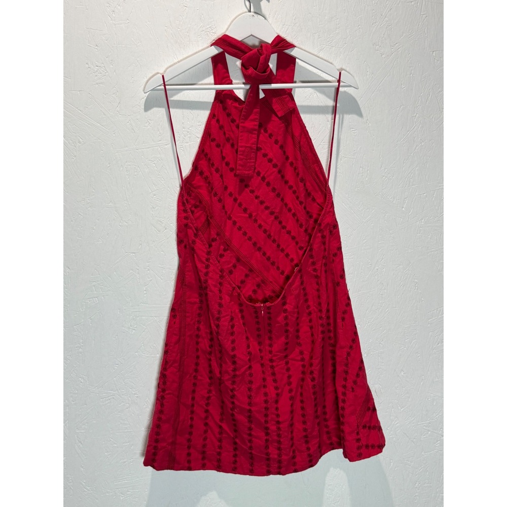 Free People Juni Mini Dress Red Embroidered Halter Open Back Size Large - Picture 5 of 9